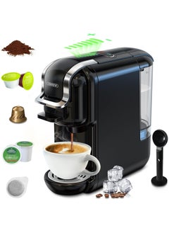 ماكينة صنع القهوة HiBREW 5 في 1، ماكينة إسبريسو 19 بار للكبسولات DG*/Nes* القهوة الأصلية/المطحونة/K-cup*/ESE Pod المتوافقة مع الوضع البارد/الساخن 600 مل