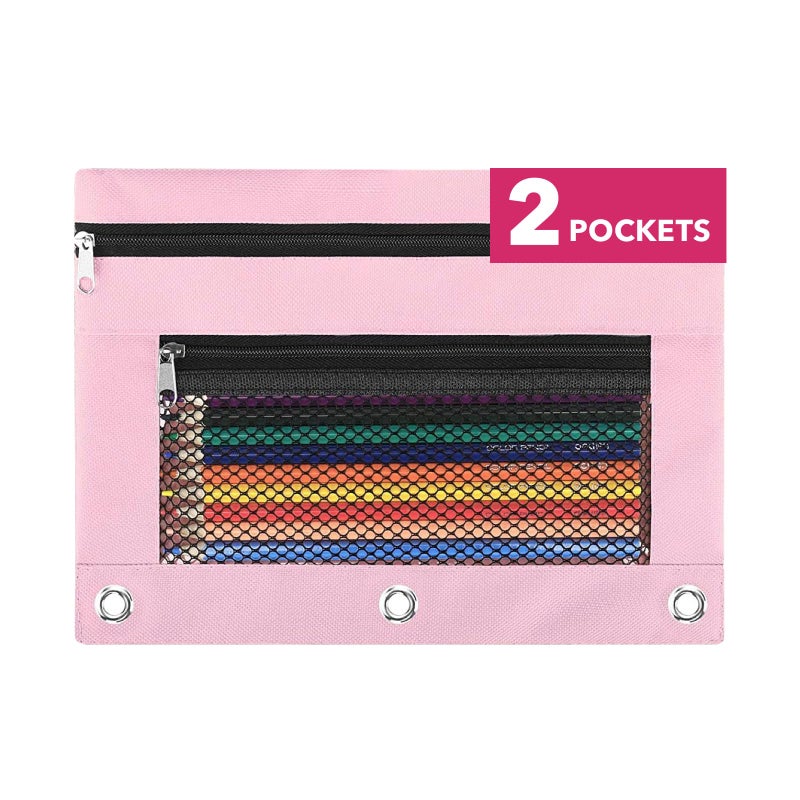 ASBEFORE Pencil Pouch 3 Ring Binder: 3 Ring Binder Pencil Case Bag Zipper Pencil Pouch Bulk Holder Accessories Clear Window Pencil Case Aesthetic Pencil Organizer Pockets (Pink, 1) - Image 1