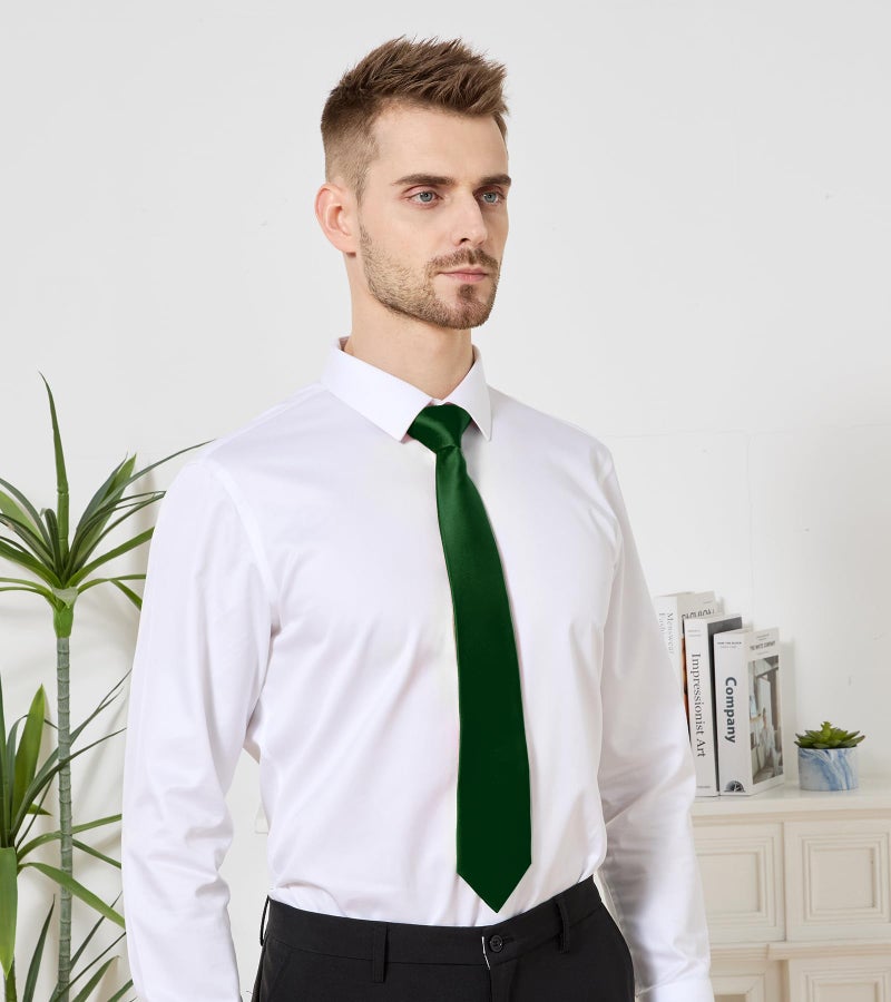 PenSee Men's Hunter Green Tie Set Solid Pure Color 3.15" (8CM) Classic Formal Plain Necktie and Pocket Square Set For Men - Image 3