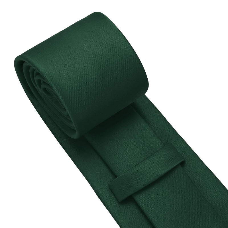 PenSee Men's Hunter Green Tie Set Solid Pure Color 3.15" (8CM) Classic Formal Plain Necktie and Pocket Square Set For Men - Image 4