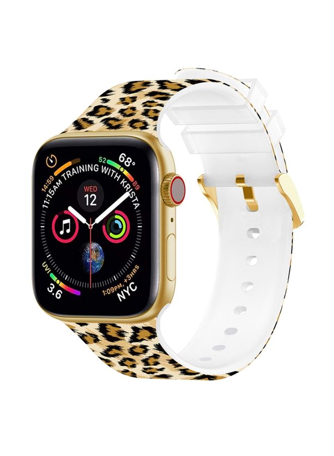 Replacement Strap Square Buckle Color Printing Watch Band For Apple Watch Series 9&8&7 41mm / SE 3&SE 2&6&SE&5&4 40mm / 3&2&1 38mm Leopard 5