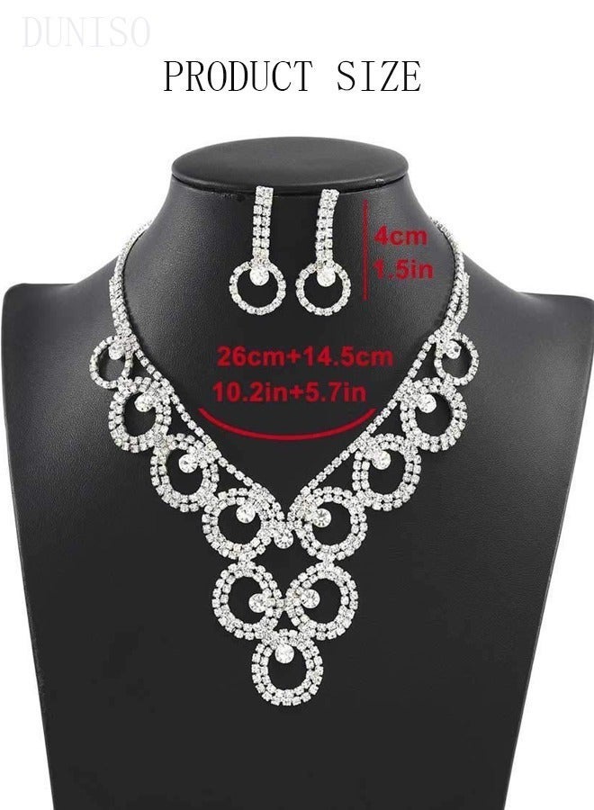 DUNISO 2 Piece Necklace Earrings Set, Full Diamond V Neck Necklace, Crystal Earrings, Wedding Prom Jewelry Sets, Bridesmaid Party Choker Necklace for Women and Girls Dress Accessories - Image 5