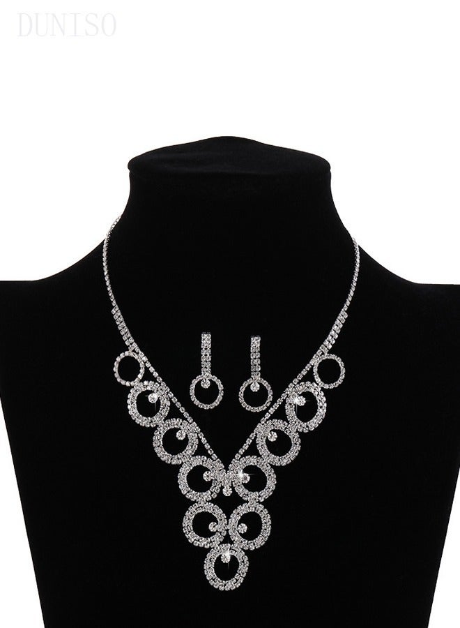 DUNISO 2 Piece Necklace Earrings Set, Full Diamond V Neck Necklace, Crystal Earrings, Wedding Prom Jewelry Sets, Bridesmaid Party Choker Necklace for Women and Girls Dress Accessories - Image 4