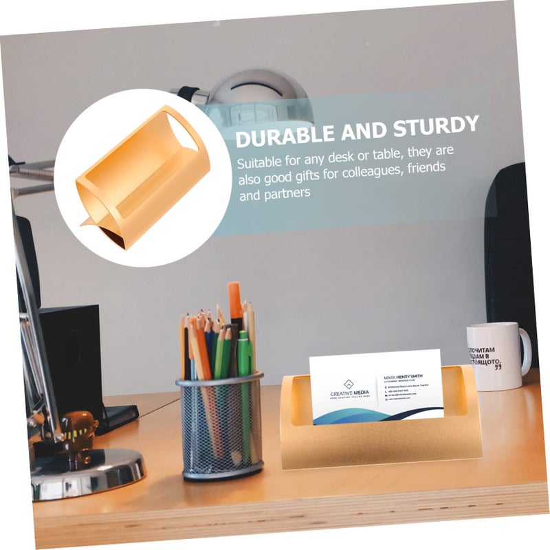 Gold Metal Business Card Holder Desktop Organizer With Easy Access Card Display Stand - Image 3