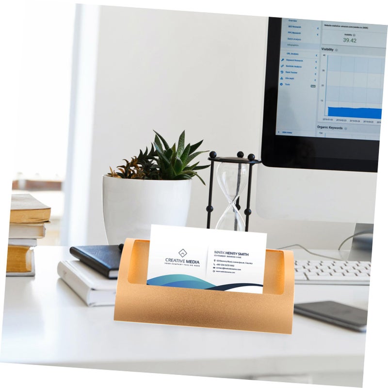 Gold Metal Business Card Holder Desktop Organizer With Easy Access Card Display Stand - Image 4