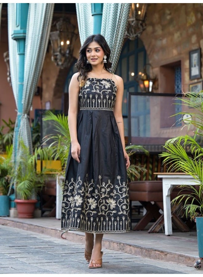 AKS Black Gota Embroidered Midi Dress  - Image 2