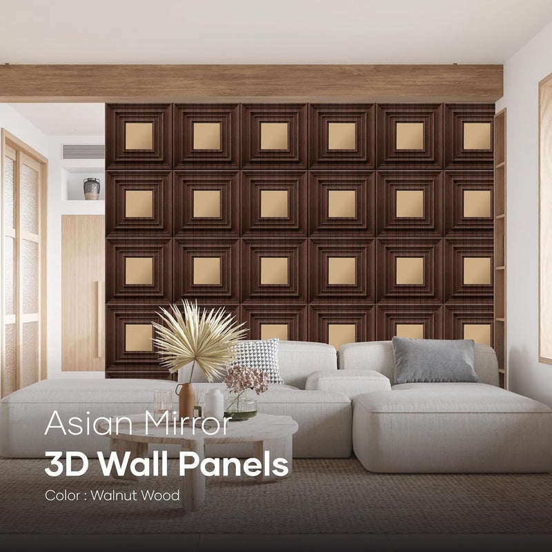 ELEVATE INTERIOR ألواح جدارية ثلاثية الأبعاد من الأكريليك | ألواح جدارية من خشب الجوز PVC لتزيين المنزل والمكتب | مزخرفة وقابلة للدهان | عبوة من 12 قطعة تغطي مساحة 32.4 قدم مربع. - Image 3
