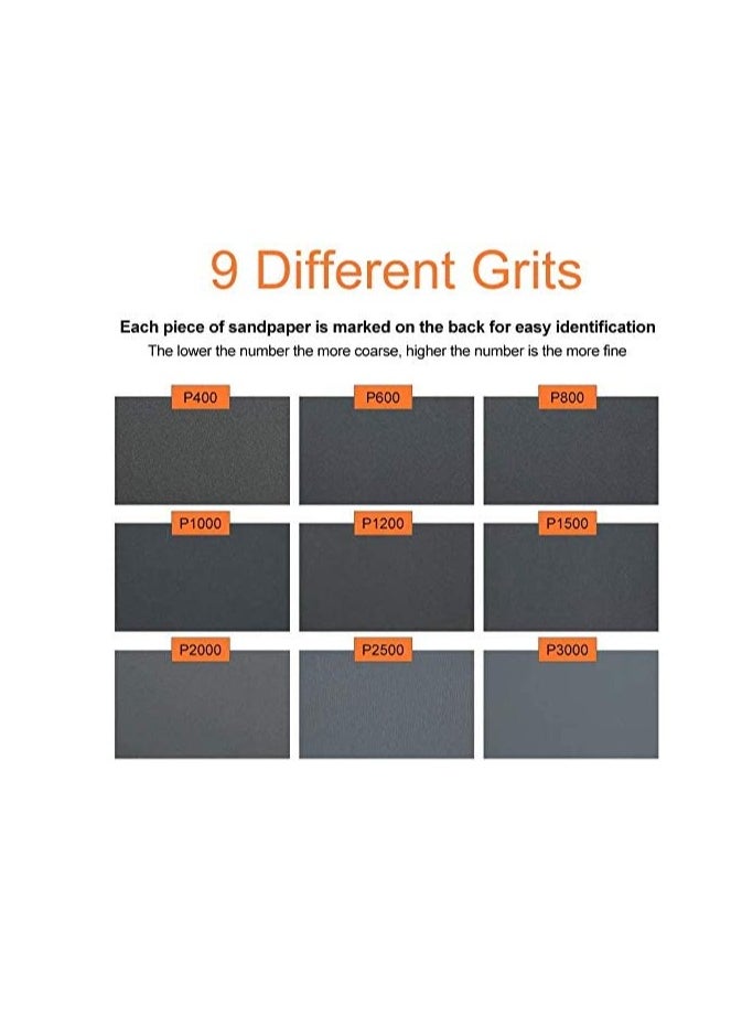 MJZ 36 Sheets Sandpaper, Premium Wet Dry Waterproof Sand Paper, 400 to 3000 Assorted Grit Sanding Paper for Wood Furniture Finishing, Metal Sanding and Automotive Polishing  - Image 2