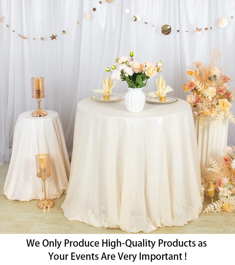ShiDianYi Round Sequin Tablecloth-120Inch-Ivory Round Table Cloth for Wedding/Party/Decor(Ivory) - Image 3