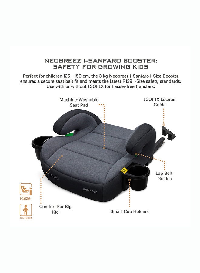 Neobreez i-SANFARO ISOFIX Backless Booster Car Seat, i-Size – Dark Gray/Black - Image 2