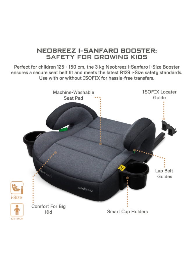 Neobreez i-SANFARO ISOFIX Backless Booster Car Seat, i-Size – Dark Gray/Black - Image 2