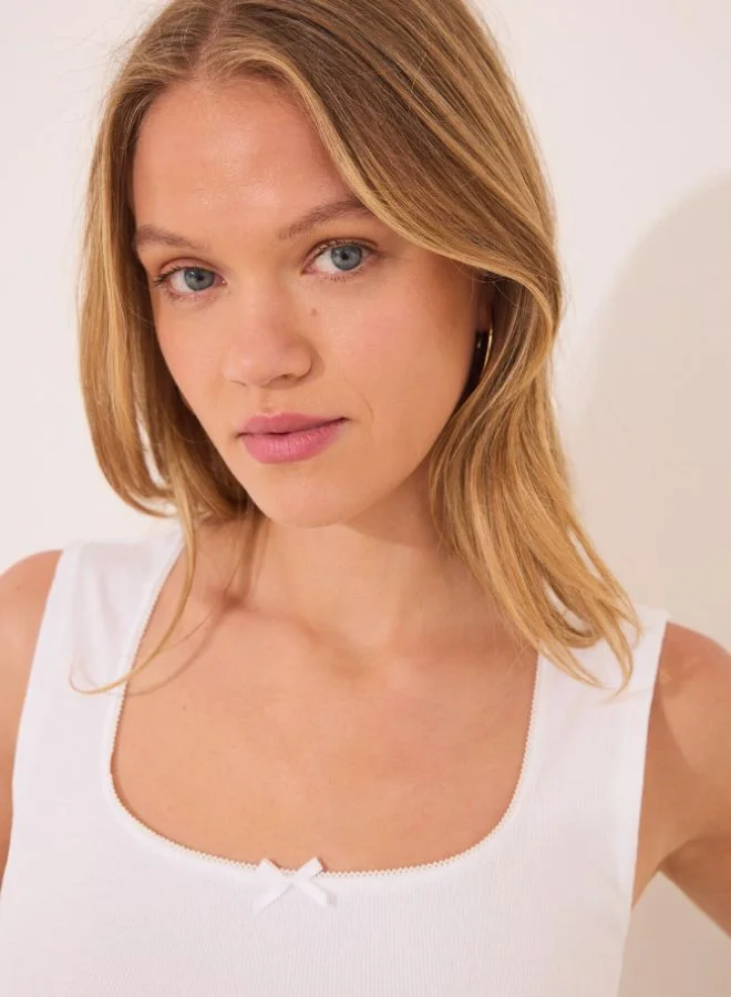 women'secret Short Ivory Ribbed Cotton Pajamas