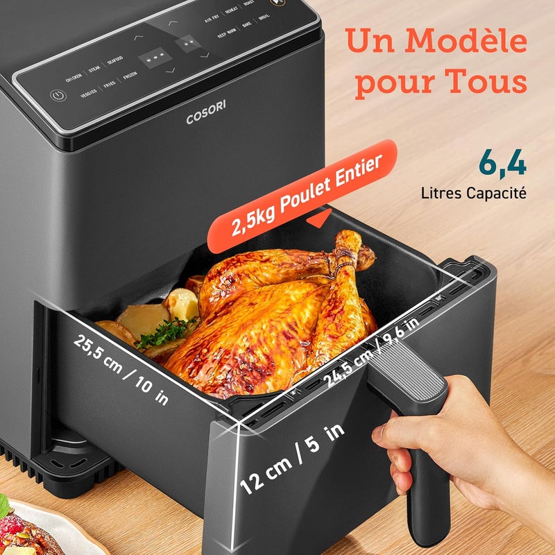 COSORI Wifi Air Fryer 6.4L, Air Fryer with Dual Resistance, 60+ App Recipes Created by Chef in Spanish, Oil-Free Fryer with 12 Programs, Dark Grey, Dual Blaze - Image 4