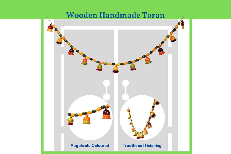 Gift Equals Love Handcrafted Wooden Door Hanging / Bandarwal / Toran / Thoran for Door, Traditional Bandarwal for Decorative Bells (11 Bells) Multicolor handmade by Indian Artisans for home functions and grahapravesam - Image 3