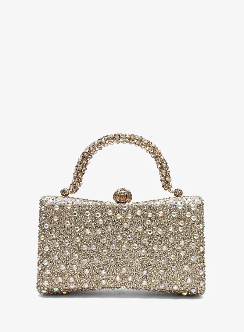 Khizana Rhinestone Diamonte Embellished Detail Clutch With Top Handle