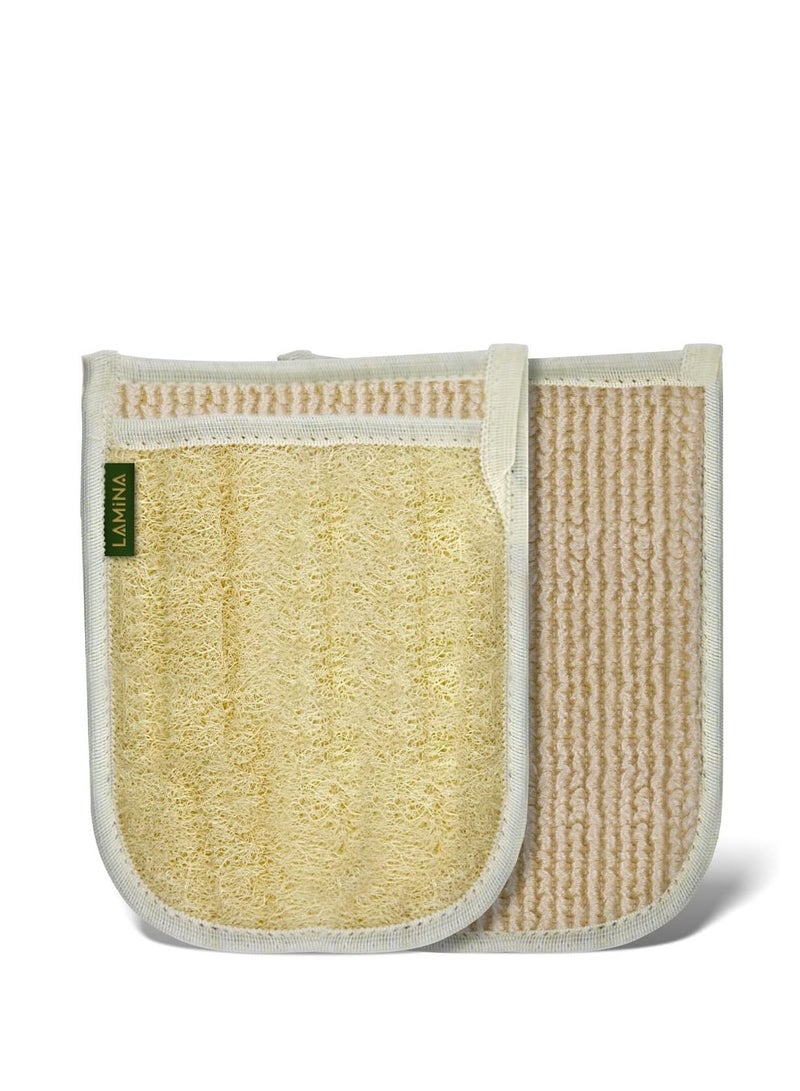 Lamina Natural Sponge Bath Glove, Natural Exfoliating Glove, Premium Quality Natural Bath Loofah with Loofah Pads for All-Around Body Cleaning and Body Care.  - Image 1