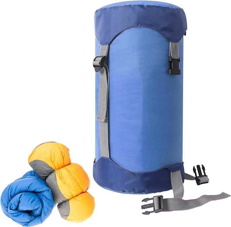Medium Blue Compression Stuff Sack Water Resistant Ultralight Sleeping Bag Storage for Backpacking Camping - Image 1