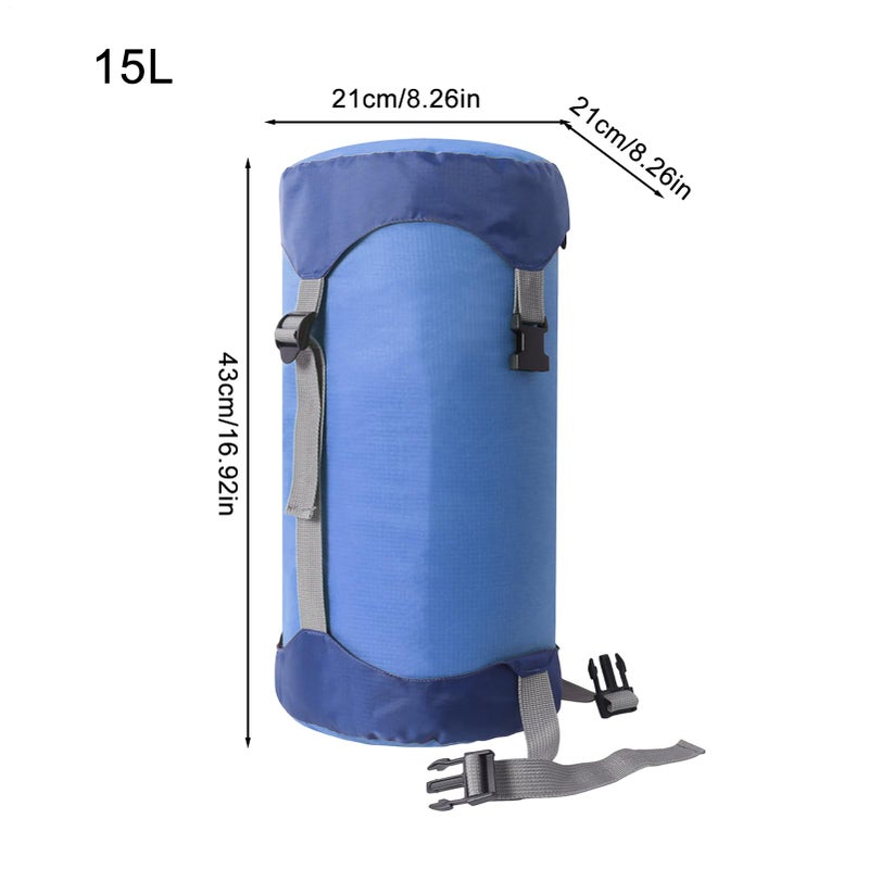 Medium Blue Compression Stuff Sack Water Resistant Ultralight Sleeping Bag Storage for Backpacking Camping - Image 3