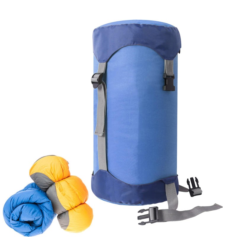 Medium Blue Compression Stuff Sack Water Resistant Ultralight Sleeping Bag Storage for Backpacking Camping - Image 2