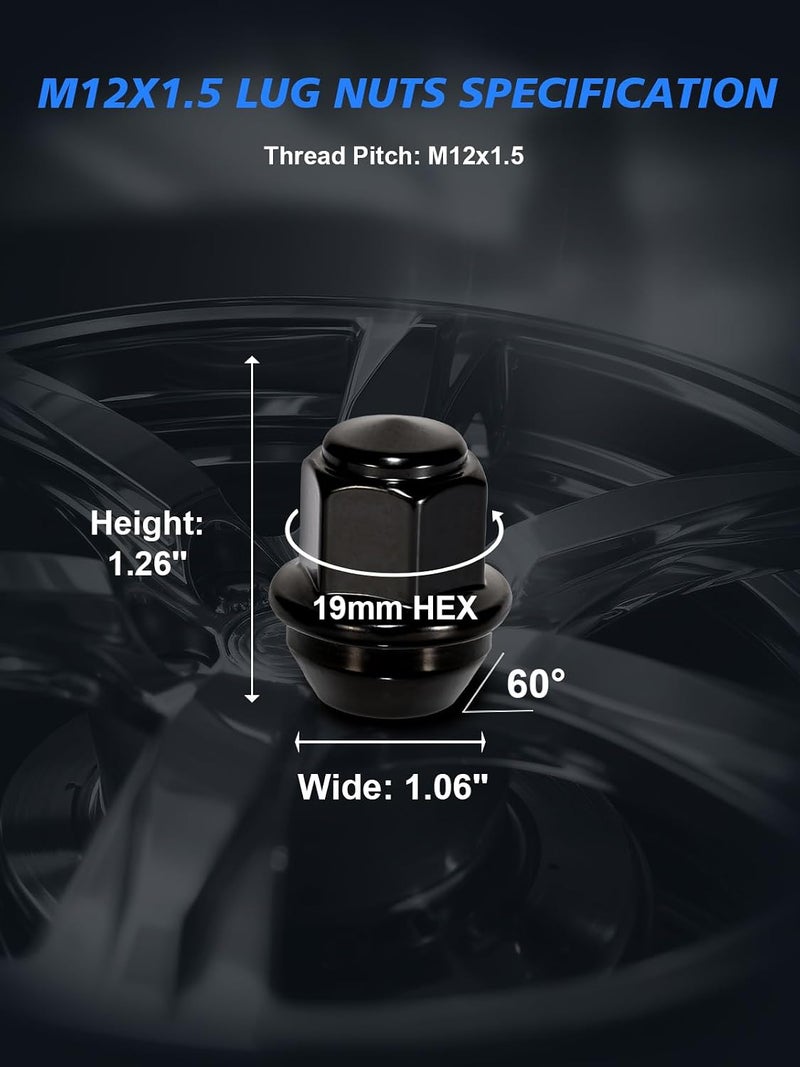 TAGMORE M12X1.5 Black Lug Nuts - 20pcs OEM Wheel Lug Nuts Compatible with 2009-18 Focus/2012-18 Fusion/2013-2020 Escape/2018+ EcoSport/2011-19 Fiesta, Chrome Acorn Wheel Nuts - Image 2