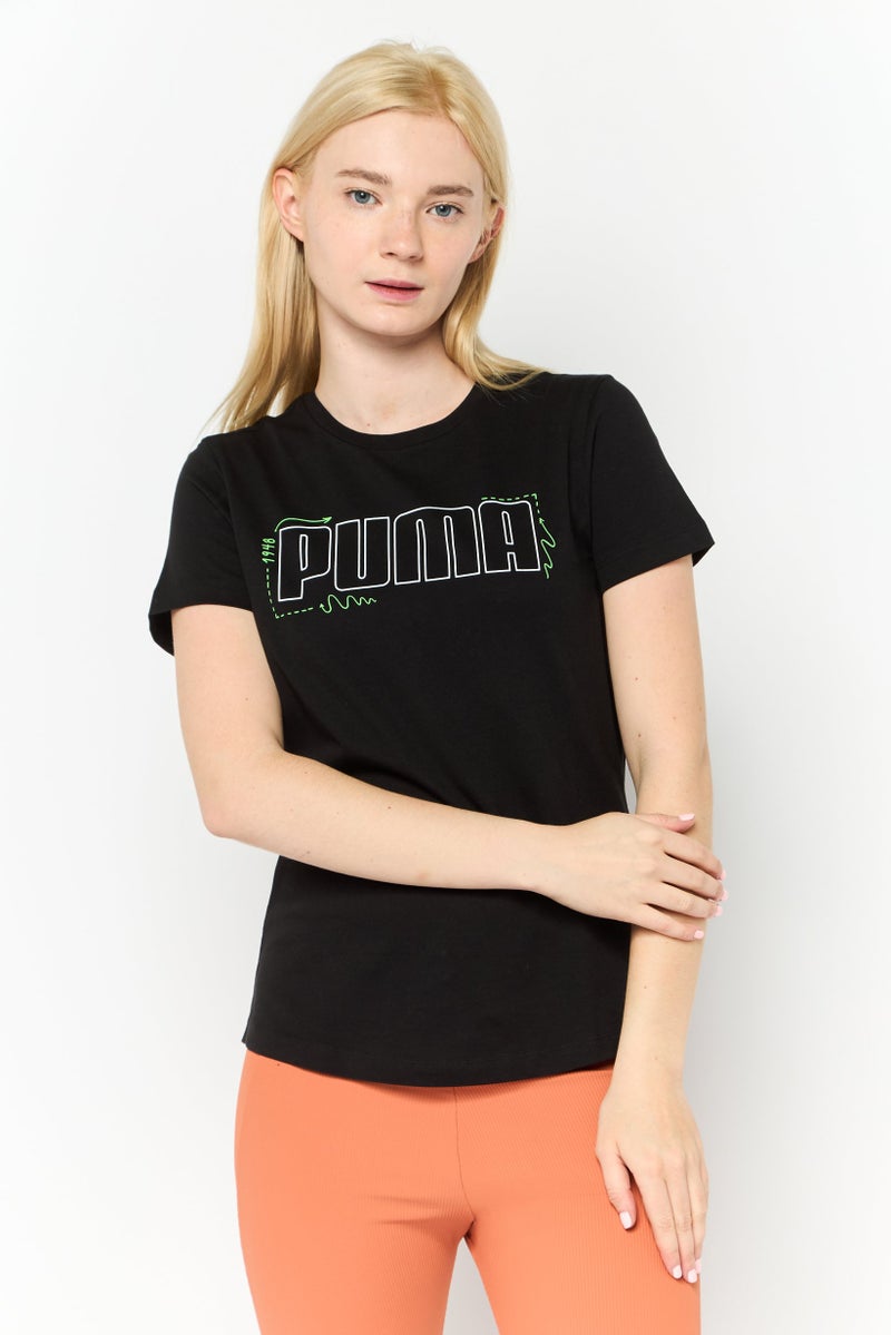 PUMA بلوزة نسائية بقصة عادية بأكمام قصيرة للخارج، سوداء - Image 1