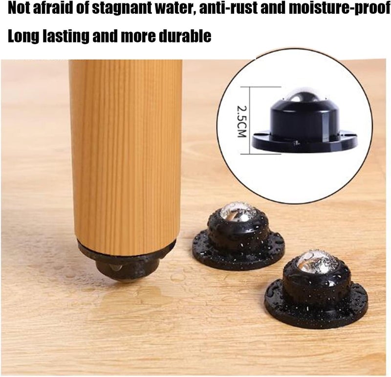 LUPINEZ 4pcs Self Adhesive Caster Wheel 360 Swivel Wheels for Furniture Universal 360 Wheels for Furniture Moving Heavy Duty Caster Wheels 200Kg Loading Capacity 4 Pack Appliance Slider Black - Image 5