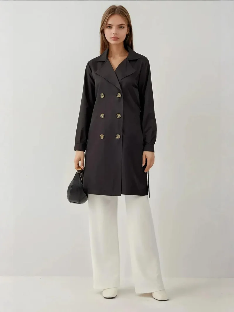 Big Dart Black BDART Double Breasted Elastic Trench Coat for Women | Best Price UAE