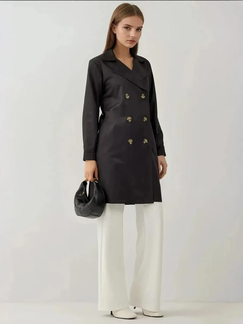 Big Dart Black BDART Double Breasted Elastic Trench Coat for Women | Best Price UAE