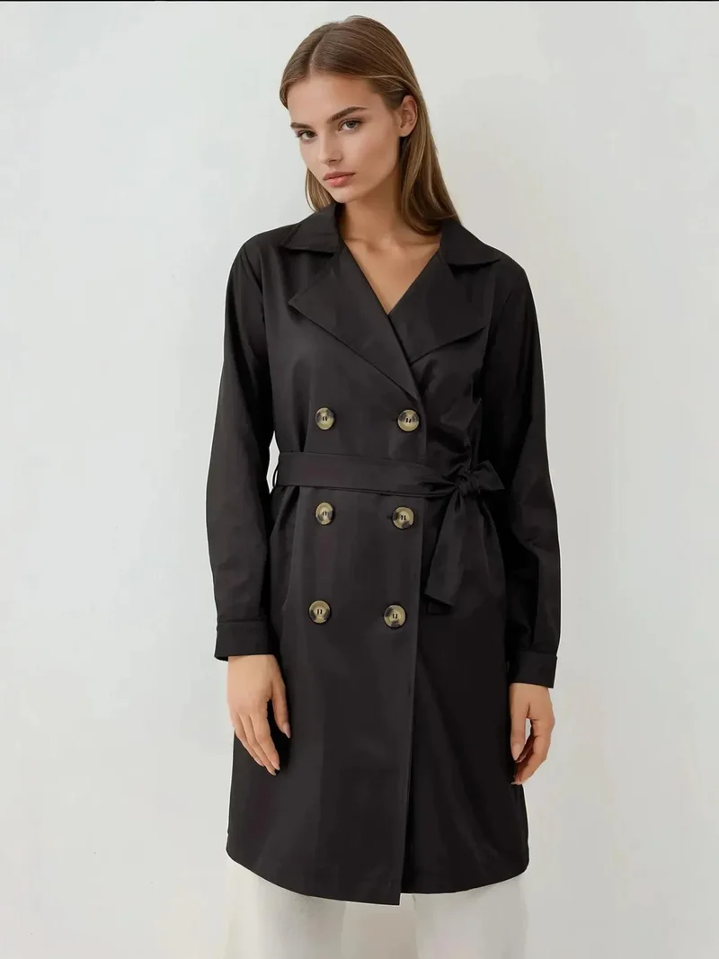 Big Dart Black BDART Double Breasted Elastic Trench Coat for Women | Best Price UAE