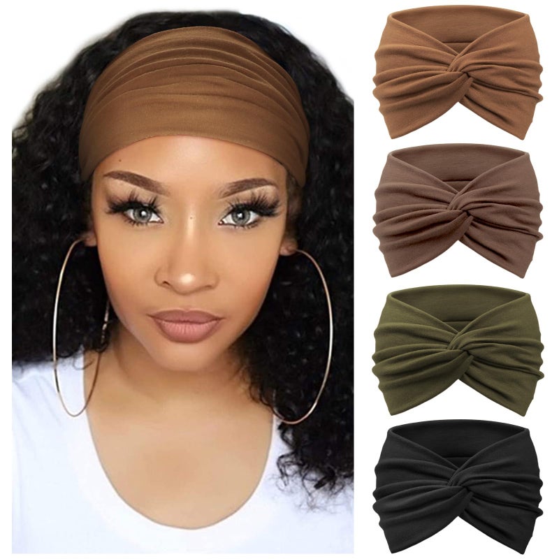 DRESHOW 4 Pack Turban Headbands for Women Wide Vintage Head Wraps Knotted Cute Hair Band Accessories - Image 1