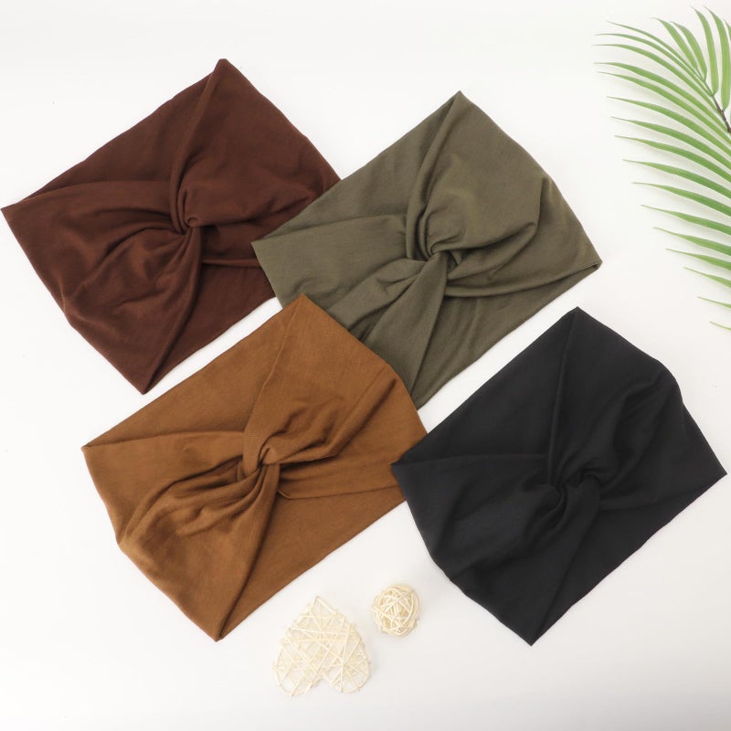 DRESHOW 4 Pack Turban Headbands for Women Wide Vintage Head Wraps Knotted Cute Hair Band Accessories - Image 4