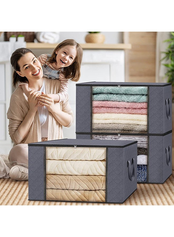 DUNISO 4 Pcs Large Storage Bags，Clothes Organizer with Handles and Zippers，Heavy-Duty Foldable Organizers with Visualization Window，Breathable and Moisture-proof，for Storing Duvet Covers, Blankets, Clothing, and Household Items - Image 5