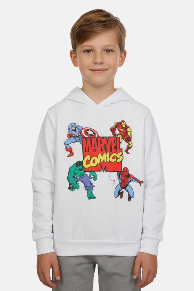 MARVEL Kids Boy Graphic Print Long Sleeve Hoodies, White - Image 1