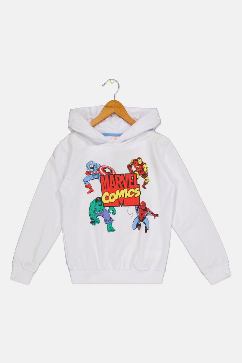 MARVEL Kids Boy Graphic Print Long Sleeve Hoodies, White - Image 2