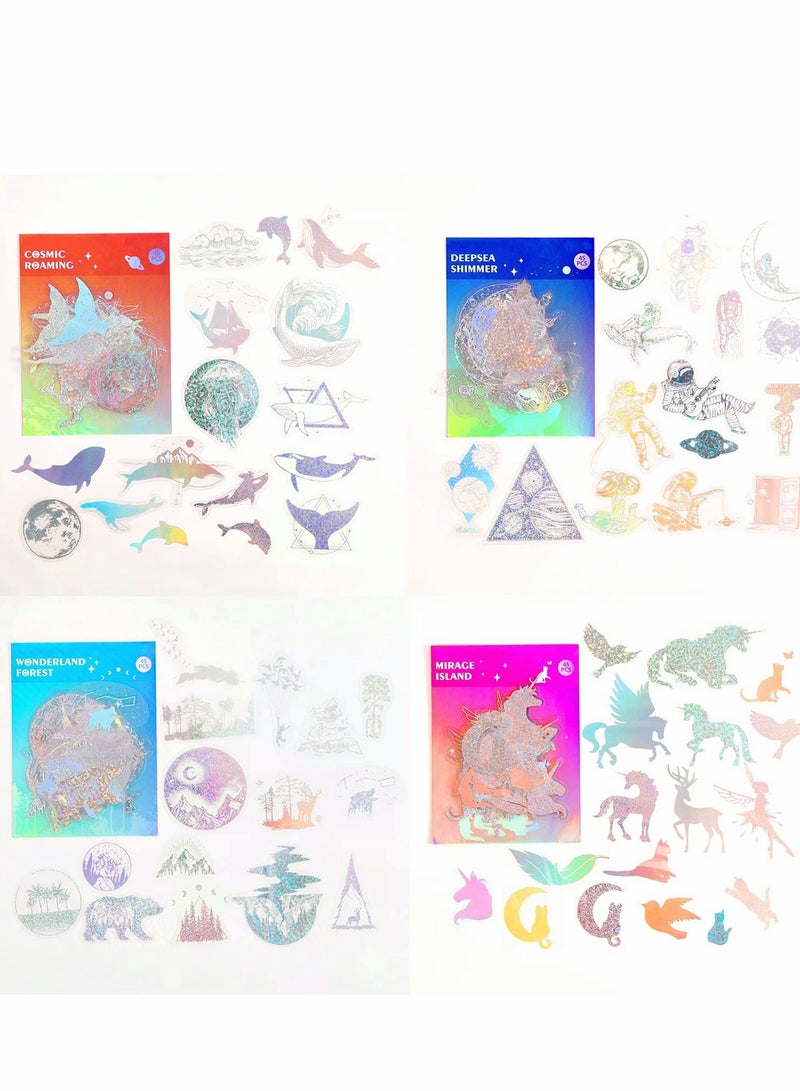 Excefore ملصقات هولوجرافية ذهبية، 180 قطعة مع 4 مواضيع من الراتنج الشفاف الزخرفي مقاوم للماء، عالم خيالي، وحيد قرن، ملصقات يومية عتيقة للتخطيط، لدفتر الملاحظات، زجاجات الماء، اللاب توب، الهاتف - Image 5