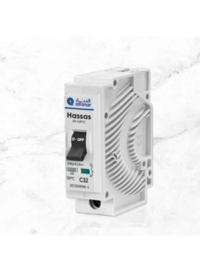 alfanar Al Fanar Panel Switch, 32 A Amp Sensitive Circuit Breaker - (Cap-type) Miniature Single-Poly Branch Circuit Breaker - Push-type - Image 1