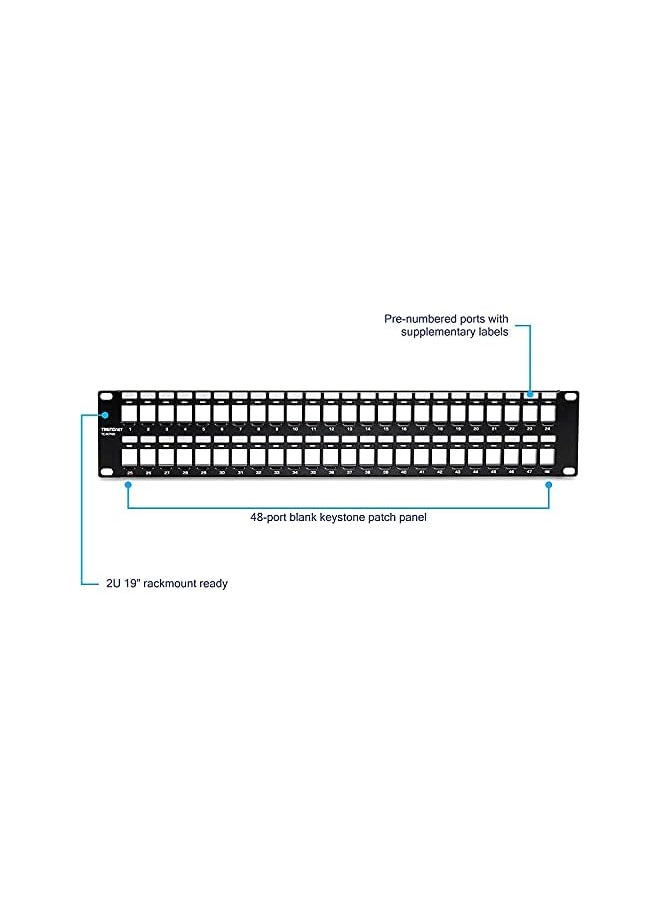 Trendnet - 48 Port Blank Keystone 2U Hd Patch Panel Tc Kp48 2U 19” Metal Rackmount Housing Hd Keystone Network Patch Panel Recommended W Tc K25C6 And Tc K50C6 Cat6 Keystone Jacks Sold Separately - Image 1
