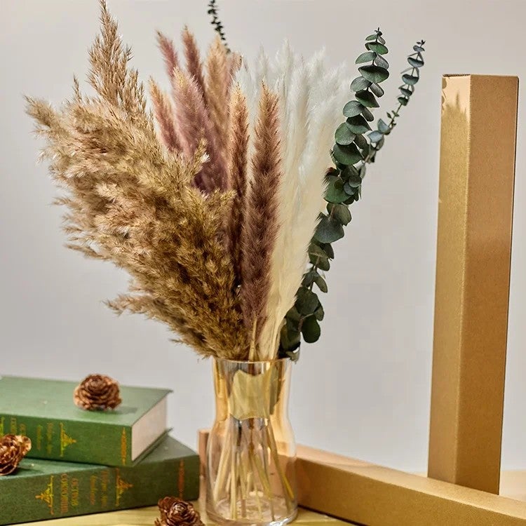 Bluejw Boho Wedding Centerpiece: Pampas Grass & Wildflower Bouquet with Dried Plants & Flowers - Image 2