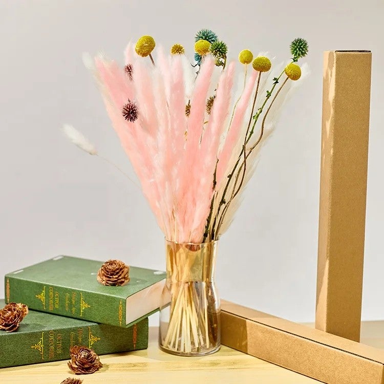 Bluejw Boho Wedding Centerpiece: Pampas Grass & Wildflower Bouquet with Dried Plants & Flowers - Image 1