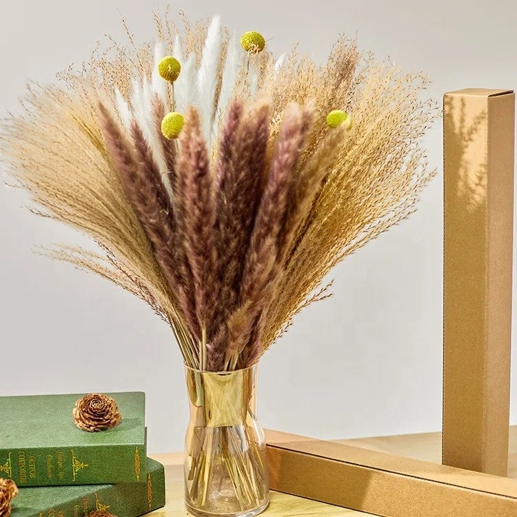 Bluejw Boho Wedding Centerpiece: Pampas Grass & Wildflower Bouquet with Dried Plants & Flowers - Image 5