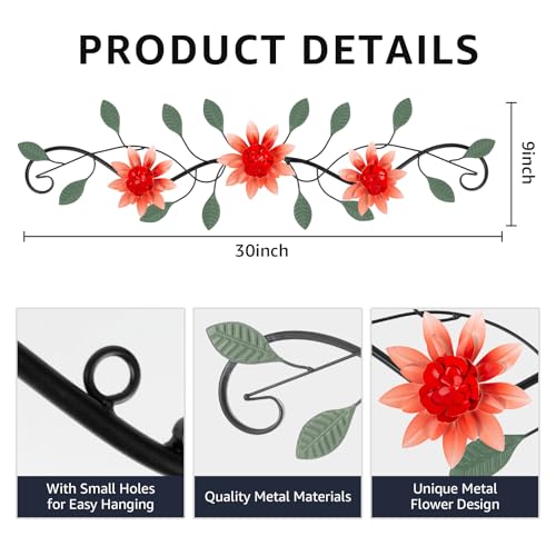 KHJCXS Metal Wall Art Modern Minimalist Metal Flowers Indoor Decor Horizontal Wall Art Iron Artworkfor Over DoorBedroomLiving RoomKitchenOffice Scroll DecorRed - Image 3