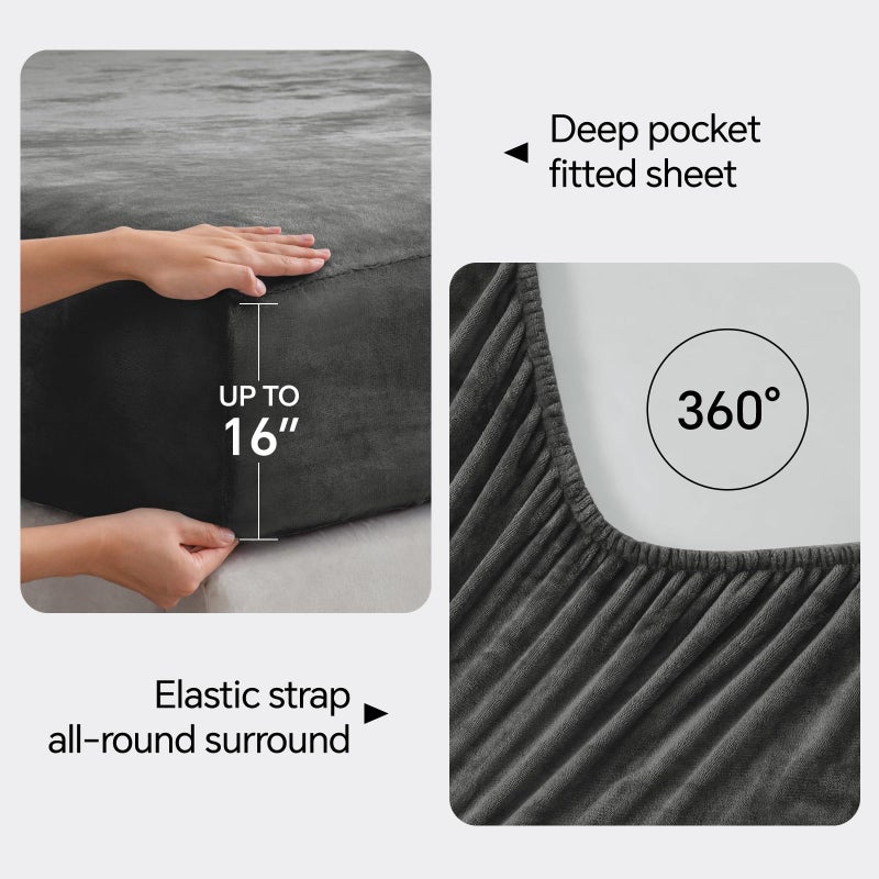 BEDELITE Flannel Sheets Queen Size Dark Grey - Super Soft Fleece Sheets Set Fluffy Extra Plush, 4 Piece(Include Fitted Sheet, Flat Sheet, 2 Pillowcases) - Image 4