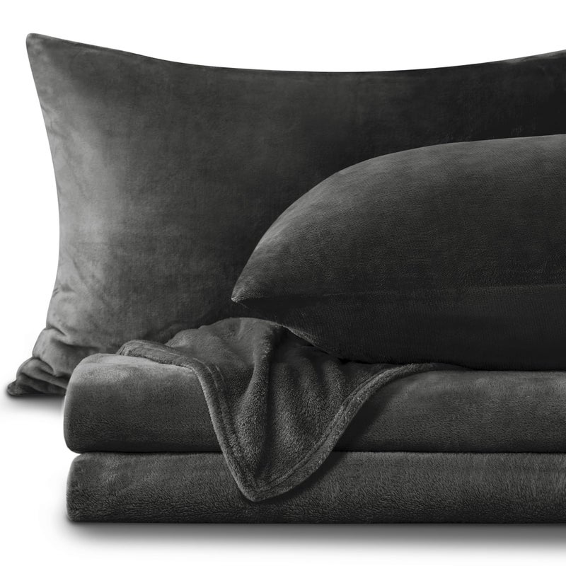 BEDELITE Flannel Sheets Queen Size Dark Grey - Super Soft Fleece Sheets Set Fluffy Extra Plush, 4 Piece(Include Fitted Sheet, Flat Sheet, 2 Pillowcases) - Image 1