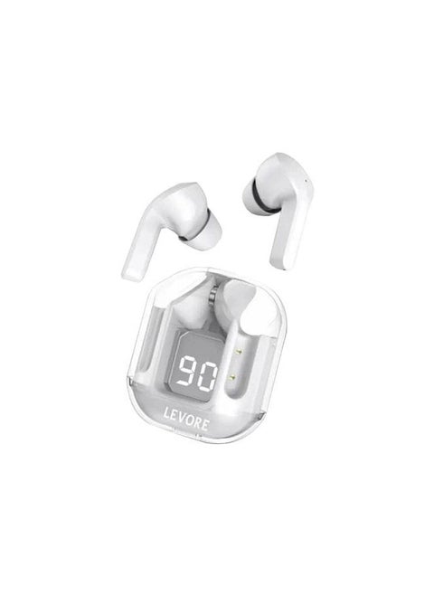 Levore Crystal S1 Bluetooth Earphones Featuring TWS Technology and Sleek Black Design with Real-Time Battery Level Indicator