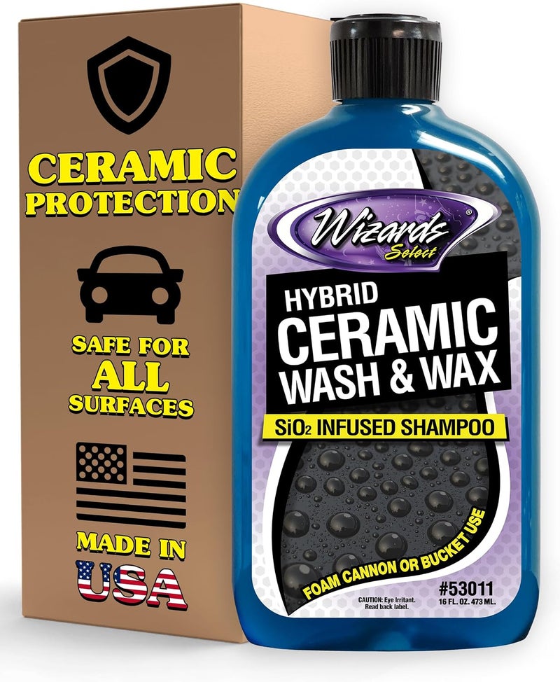 WIZARDS Hybrid Ceramic Car Wash and Wax Car Wash Si02 Infused Shampoo - Cleans, Coats & Protects Car Wash Liquid for Mechanics & Car Enthusiasts - Image 1