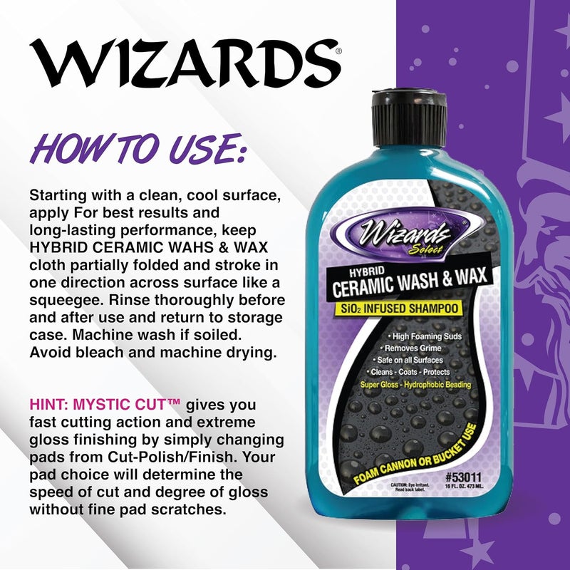 WIZARDS Hybrid Ceramic Car Wash and Wax Car Wash Si02 Infused Shampoo - Cleans, Coats & Protects Car Wash Liquid for Mechanics & Car Enthusiasts - Image 3