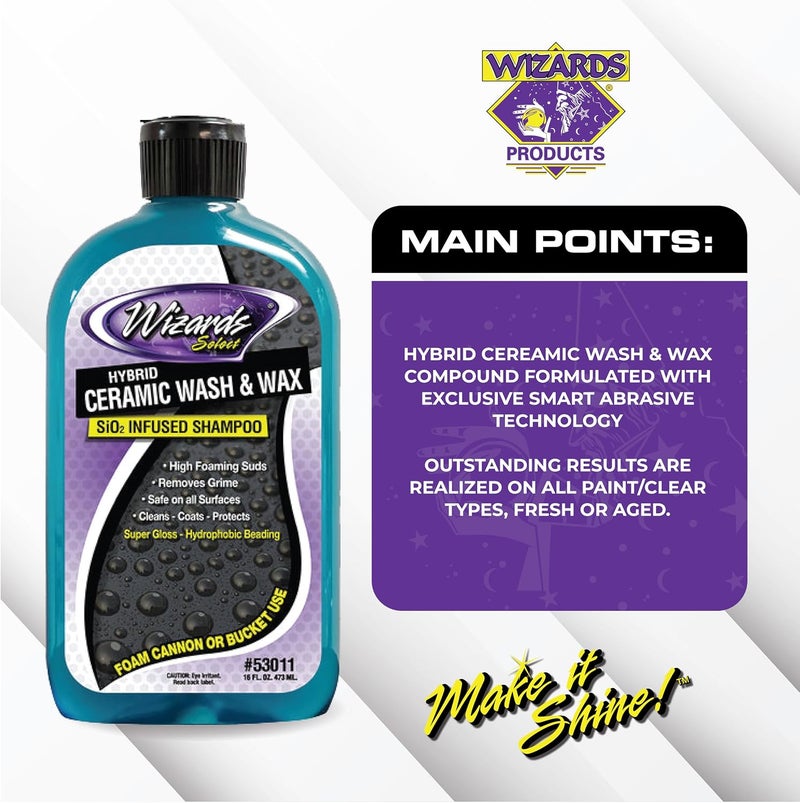 WIZARDS Hybrid Ceramic Car Wash and Wax Car Wash Si02 Infused Shampoo - Cleans, Coats & Protects Car Wash Liquid for Mechanics & Car Enthusiasts - Image 4