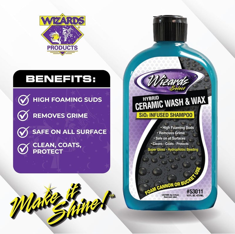 WIZARDS Hybrid Ceramic Car Wash and Wax Car Wash Si02 Infused Shampoo - Cleans, Coats & Protects Car Wash Liquid for Mechanics & Car Enthusiasts - Image 2