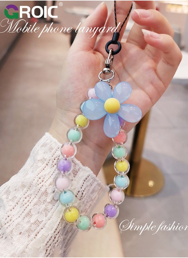 GROIC Color Mobile Phone Lanyard Universal Phone Chain Bow, Pearl Beaded Phone Lanyard Wrist Strap Anti Lost Phone Charm Strap Fashion Phone Case Keychain Wallet Decoration Pendant for Women  - Image 2