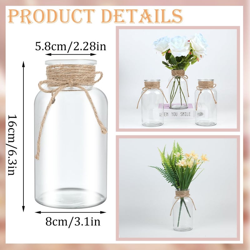 LEYIQU Vintage Glass Flower Vase, Farmhouse Glass Centerpiece Vases Mason Jars for Weddings, Parties & Home Decor Bulk (6, Transparent) - Image 2